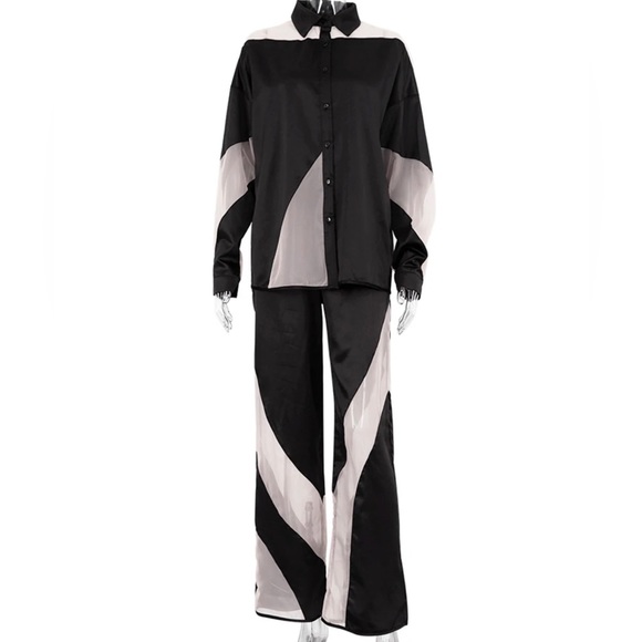 Mocha & Nude Spliced High Waist Two Piece Pant Set - Picture 6 of 12